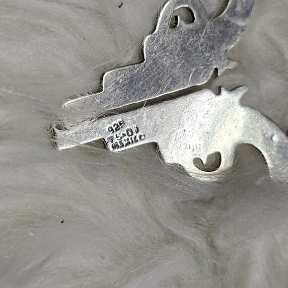 Mexico 925 large Silver Revolver Earrings with Shepherd Hook back 2" X 1" - Picture 3 of 6